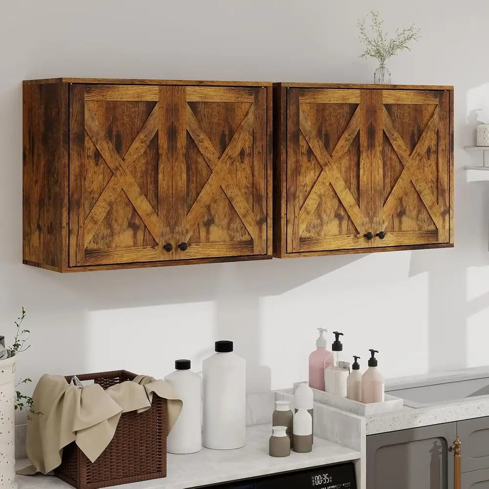 Laundry Cabinet, Medicine Cabinet, Bathroom Kitchen Storage Wall Mounted armhouse Organizer with Shelves Over Toilet, One Set o