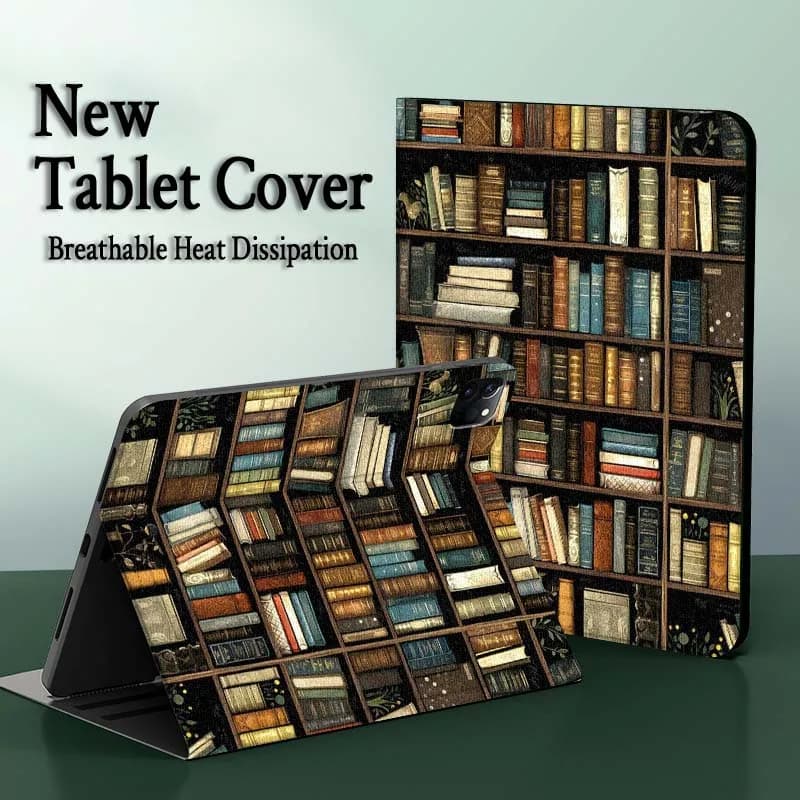 Retro Book Bookshelf Art For iPad Pro Air Mini 2 3 4 5 6 7 7th 8th 9th 10th 11th 10.2 9.7 10.5 10.9 11 12.9 13 Tablet Case