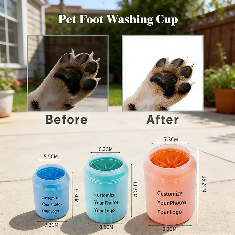 Tazza per la pulizia delle zampe del cane con logo personalizzato, spazzola in silicone morbido, strumento portatile per la pulizia delle zampe, per la rimozione del fango, per cani e gatti.
