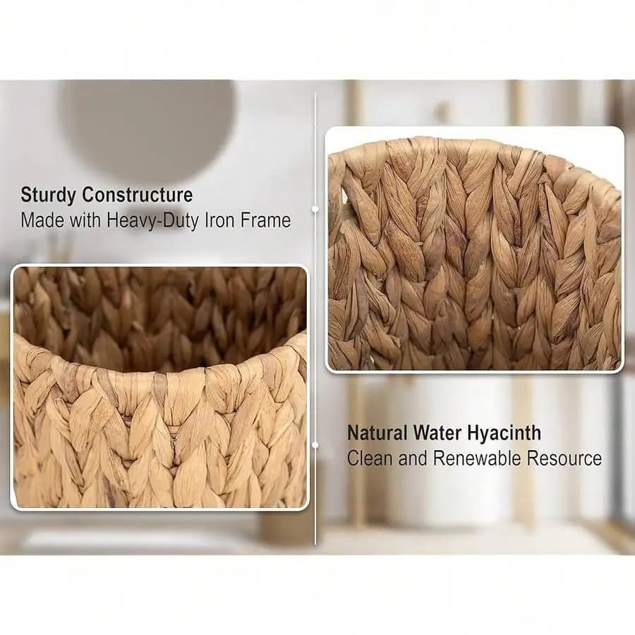 Water Hyacinth Wicker Waste Basket Round Trash Can For Bathroom Office Bedroom