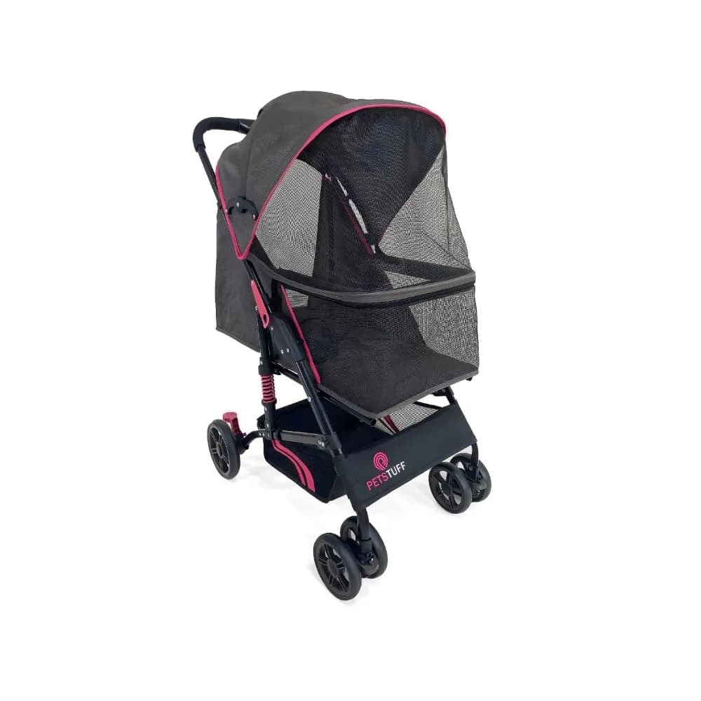 Passeggino pieghevole per animali Buddy Buggies - Telaio ammortizzante con contenitore - Tessuto lavabile in lavatrice - Rete resistente e protezione UV