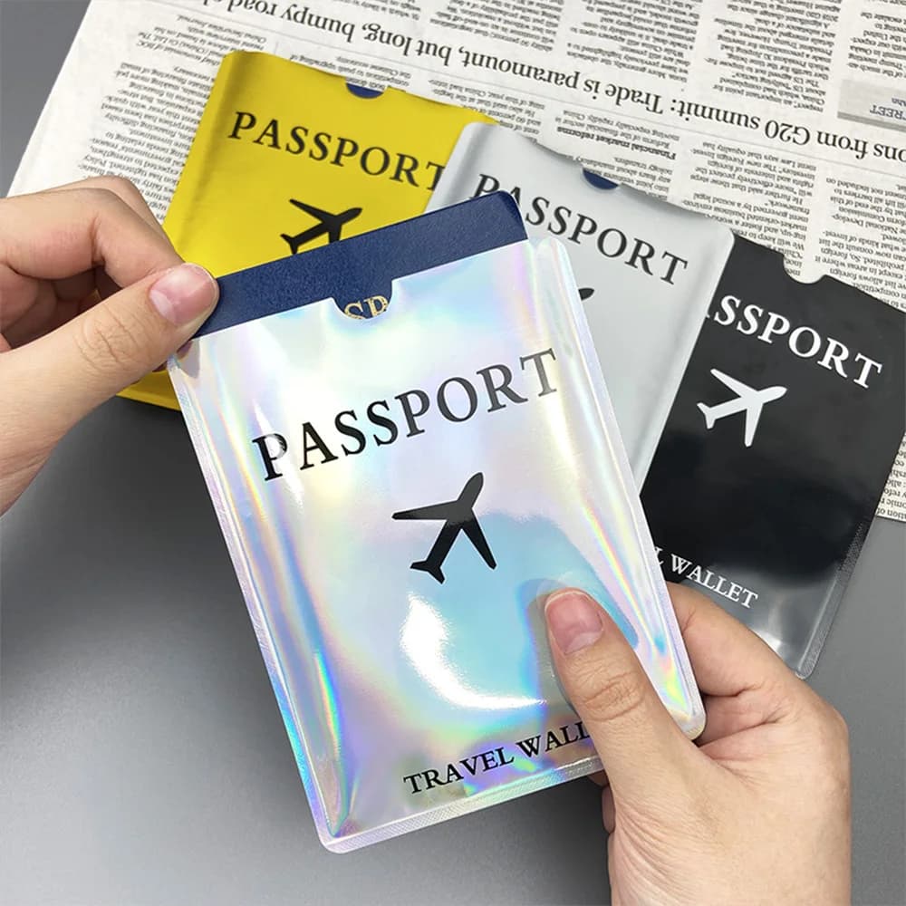 Custodia protettiva per passaporto in foglio di alluminio, spazzola antimagnetica e antifurto, porta passaporto versione aeronautica laser A-DH
