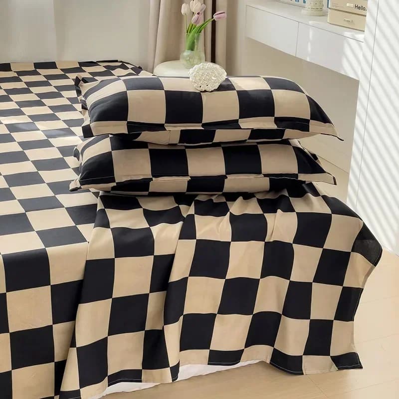 Flat Sheet Washed Cotton Bed Linen Single Queen King Soft Floral Check Print Kids Bedroom Dormitory