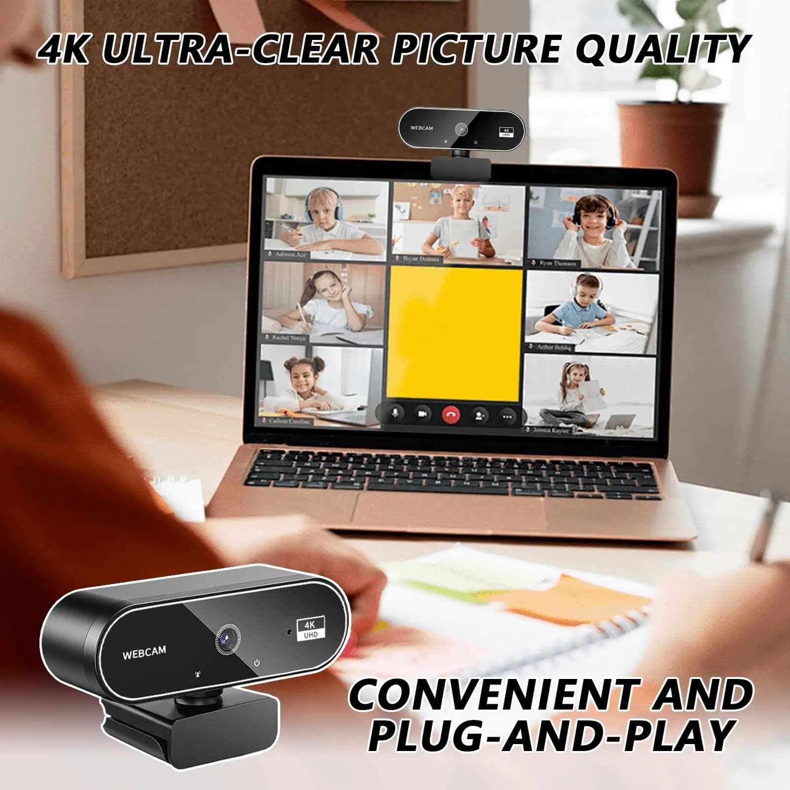 Webcam 4K for PC Autofocus Streaming Web Cam Monitor Wireless HD 4K for Business Calls Laptop Meetings Desktop Game Conference