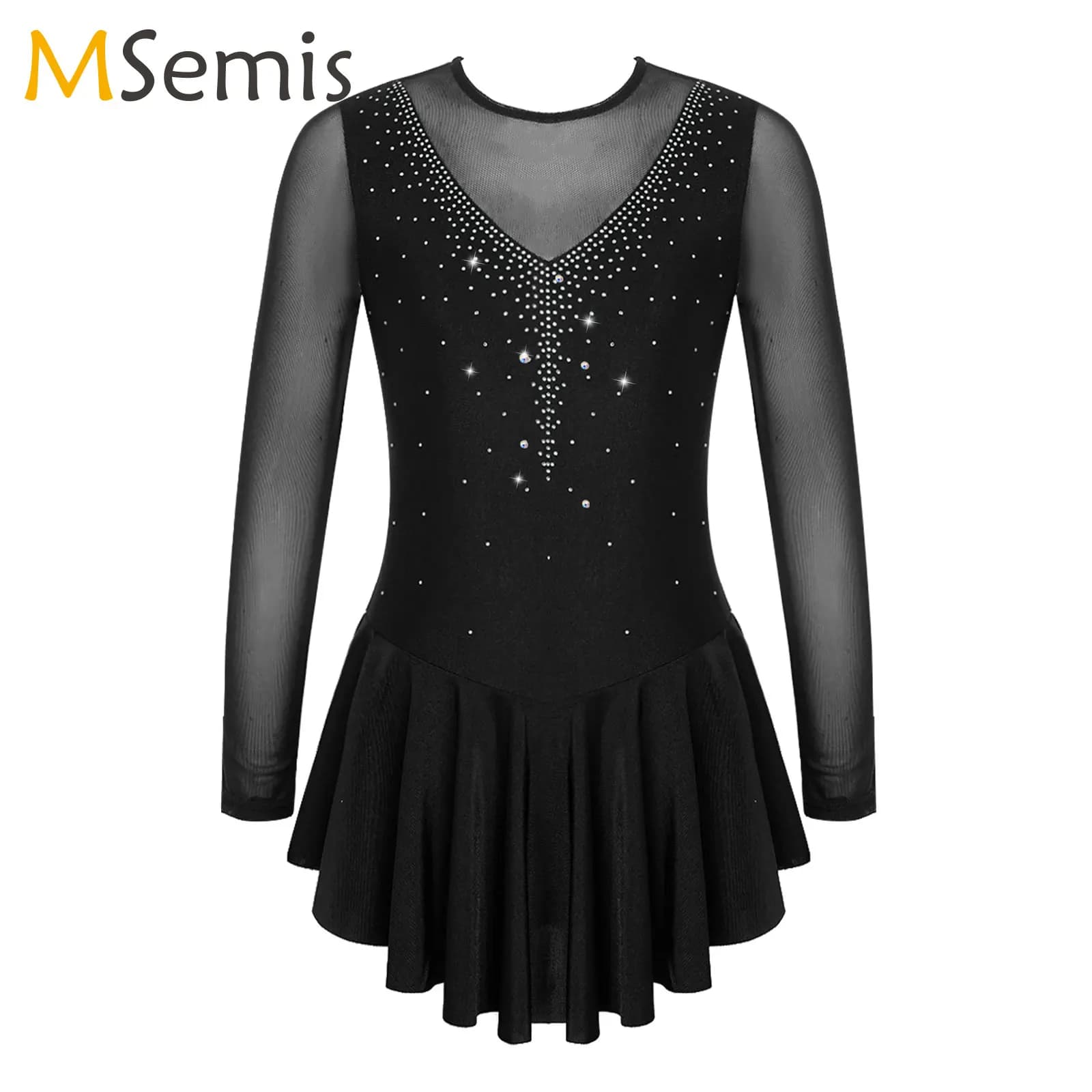 Vestito da tutu di balletto per bambini Body da ginnastica con strass Ragazza adolescente Balletto Maglia Figura Vestito da pattinaggio su ghiaccio Costume da ballo lirico