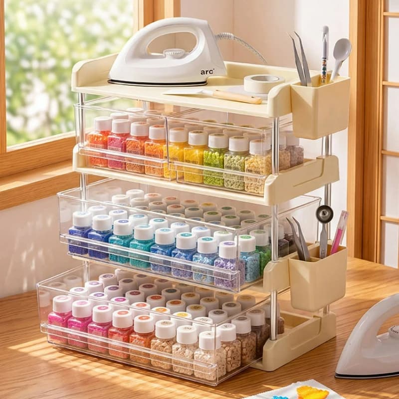 Perler Beads Organizer Rack Storage Box Drawer Style Dustproof Display Stand for Craft Tools Beads Desk Clear Acrylic Stackable