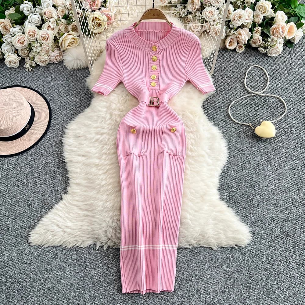 YuooMuoo Fashion Women's Fashion Dress 2025 Summer With Belt Fit Long Sleeved Elegant Office Lady Maternity Dress