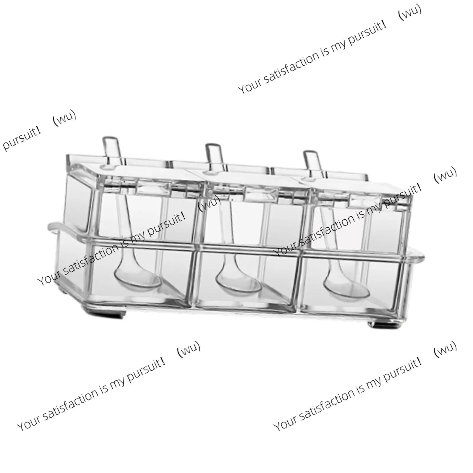 Clear Seasoning Box Set Spice Container with Spoon 3 Compartments with Lid Condiment Jar for Kitchen Restaurant Home Dining Room