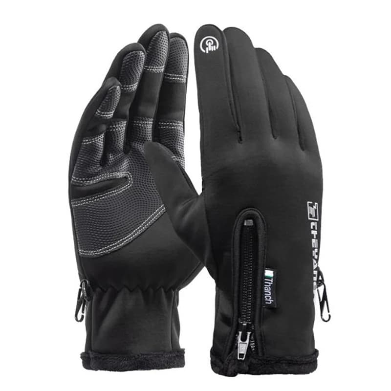 1 paio di guanti sportivi neri caldi dita intere impermeabili ciclismo corsa all'aperto moto sci touch screen guanti in pile M/L/XL