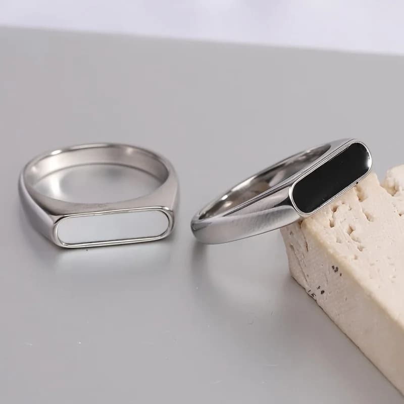 Unisex Mother Of Pearl Signet Ring, Waterproof Tarnish Resistant Dainty Bar Ring, Daily Staple Jewelry Gift for Her Him