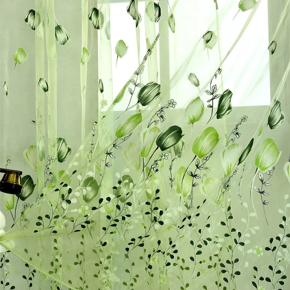 100 X200cm Voile Curtains Doorway Sheer Delicate Texture Printing Modern Floral Non See Through