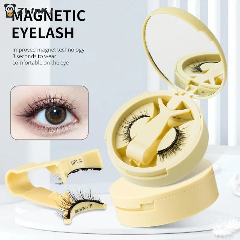 ▶ Reusable Magnetic Eyelash Set, 1 Paio, No Colla, With Magnetic Grips, Recurve Fin Eyelashes, Makeup Tool