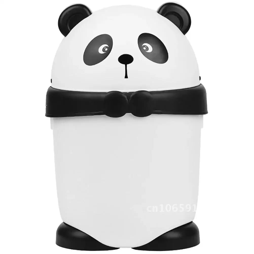 Panda Pattumiera da bagno con coperchio Bidone della spazzatura in plastica per piccola auto da ufficio in latta