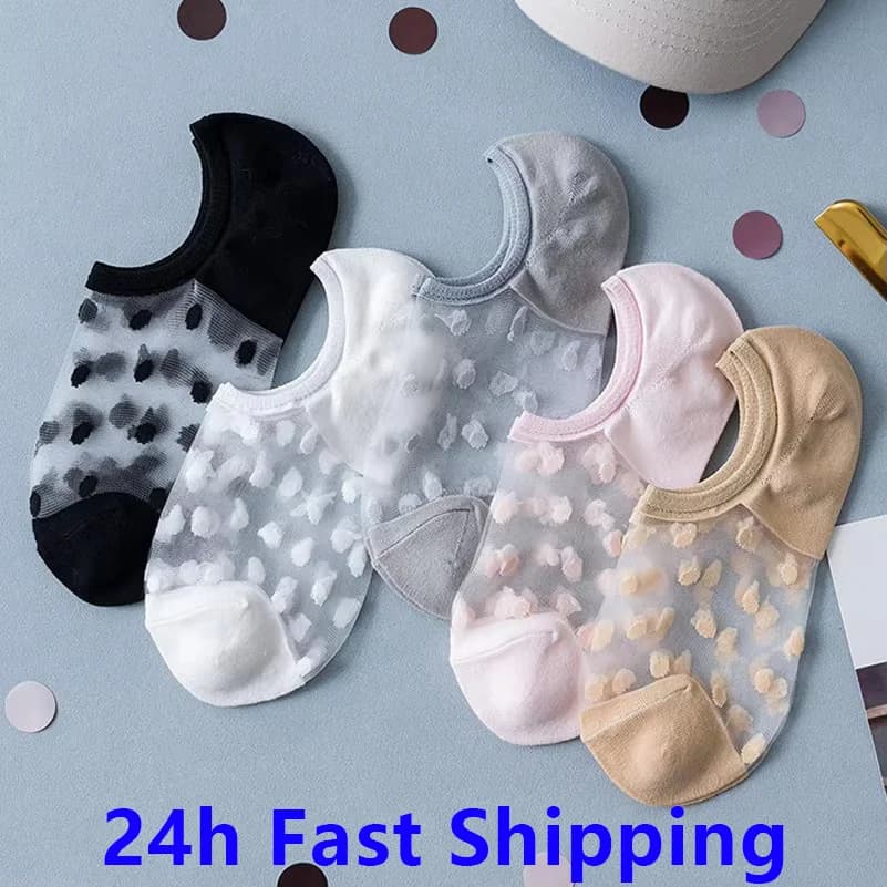 5 paia moda donna ragazze estate calzini da barca pizzo corto morbido sottile No Show antiscivolo Sox pantofole antiscivolo caviglia invisibile Low Sox