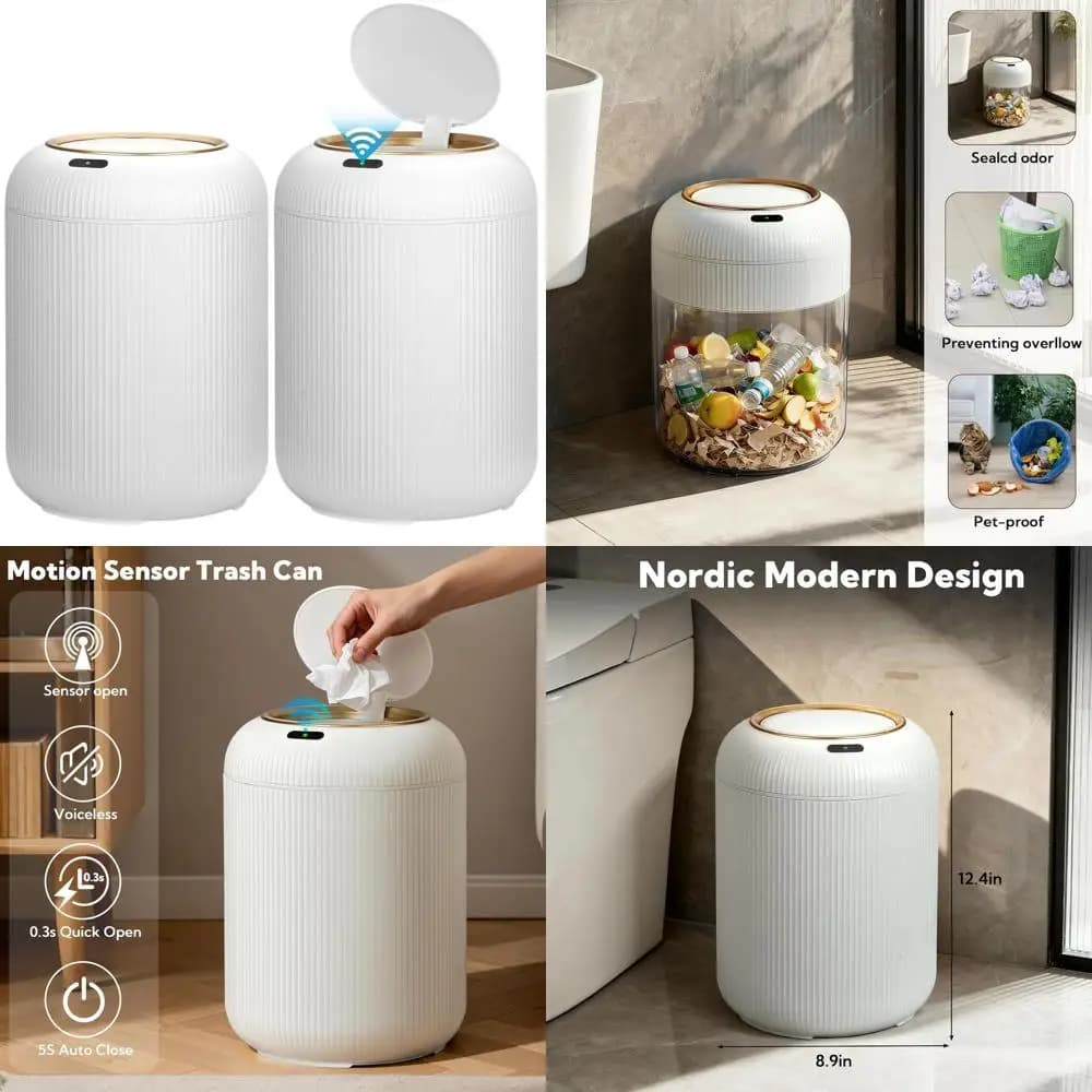 Confezione da 2 bidoni della spazzatura attivi dal movimento da 3 galloni con coperchi, design sottile per bagno, cucina, camera da letto, ufficio, impermeabili