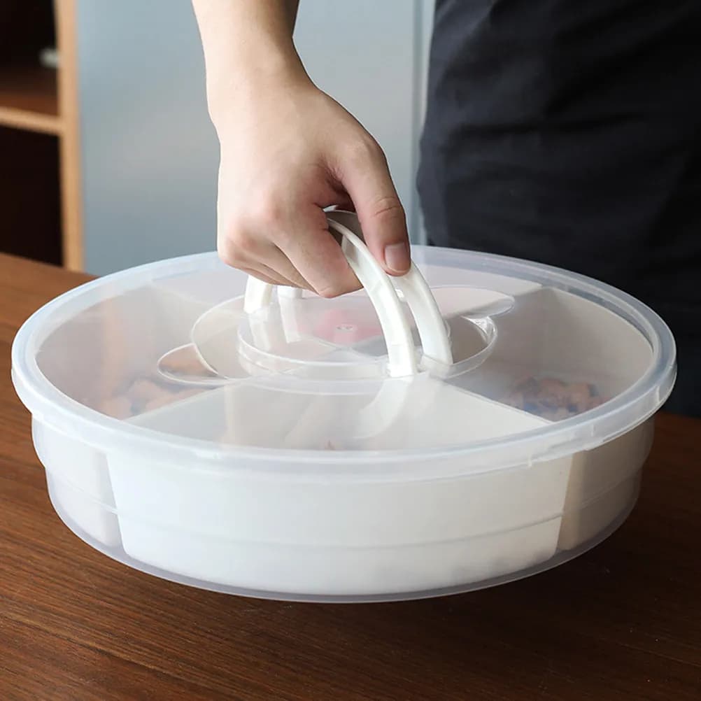 Contenitore Rotondo per Snack con Coperchio Trasparente e Manico, in Materiale PP Facile da Pulire, per Frutta Secca e Caramelle, Ideale per Feste e Picnic