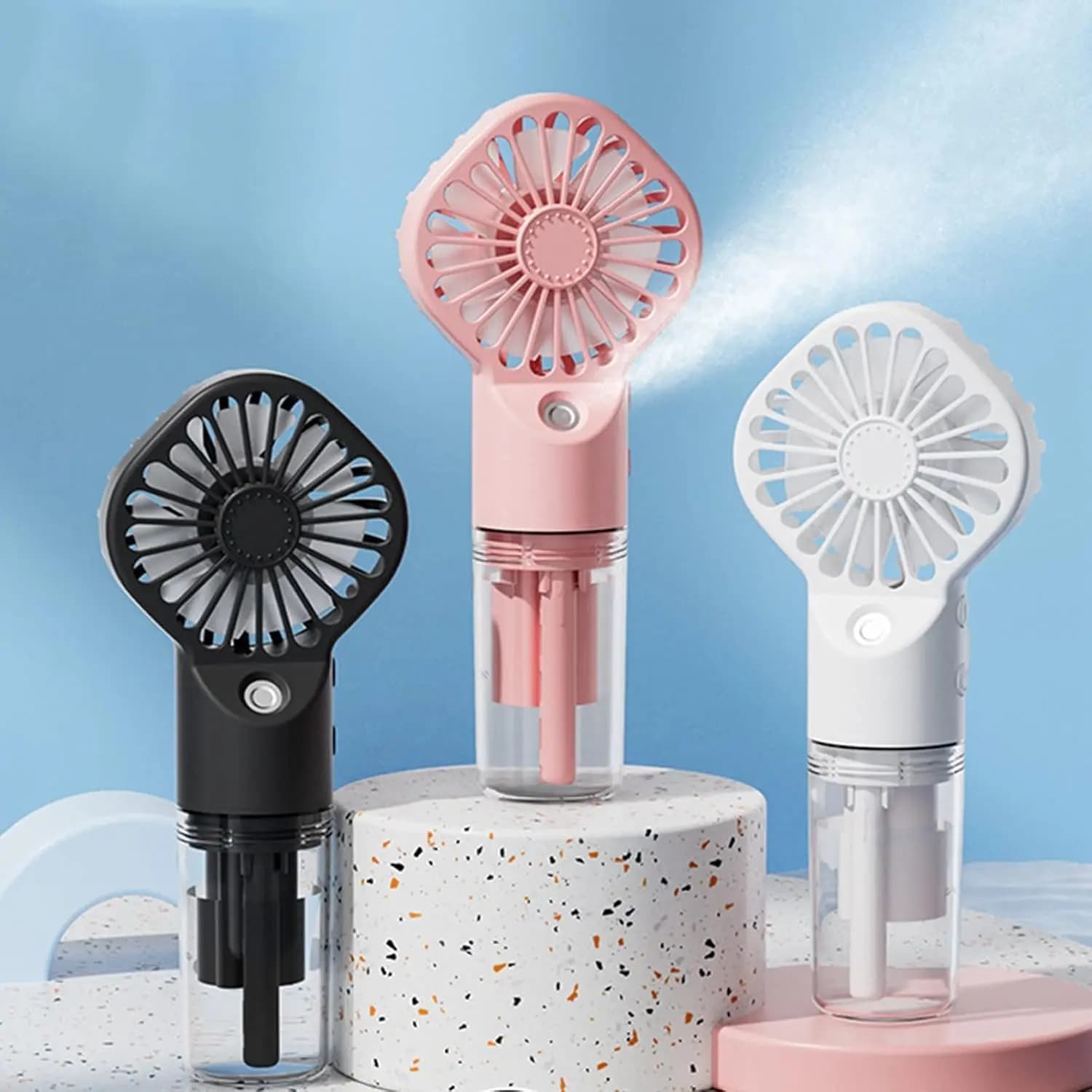 Portable Handheld Spray Fan Mini Humidifier Misting Fan 3 Speeds Powerful Wind USB Rechargeable Water Mist Fan Outdoor Small Fan