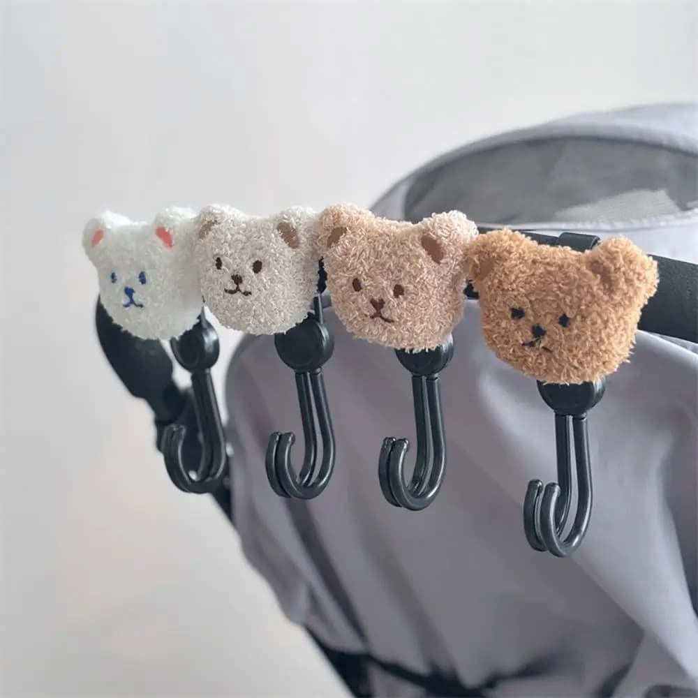 Gancio per passeggino a forma di orso durevole Accessori per passeggino con clip per adesivo magico doppio multifunzionale Accessori per passeggino per moto