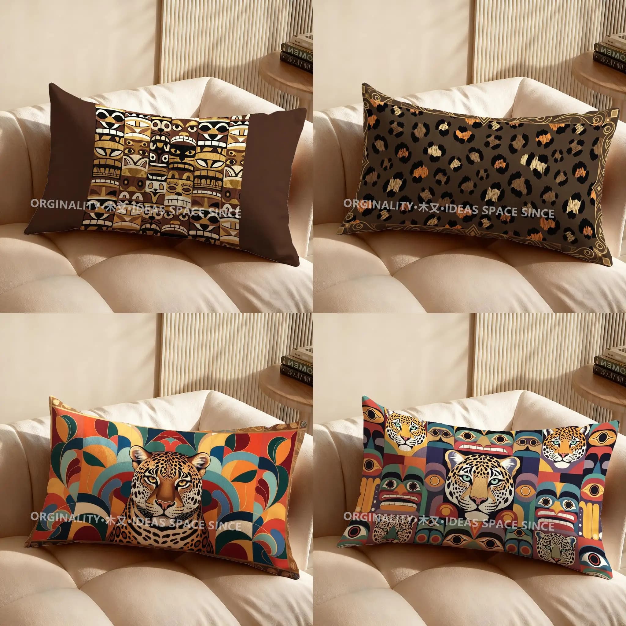 Fodera per cuscino rettangolare con motivo tribale 2D, adatta per divano, camera da letto, auto, cuscino rettangolare per schienale