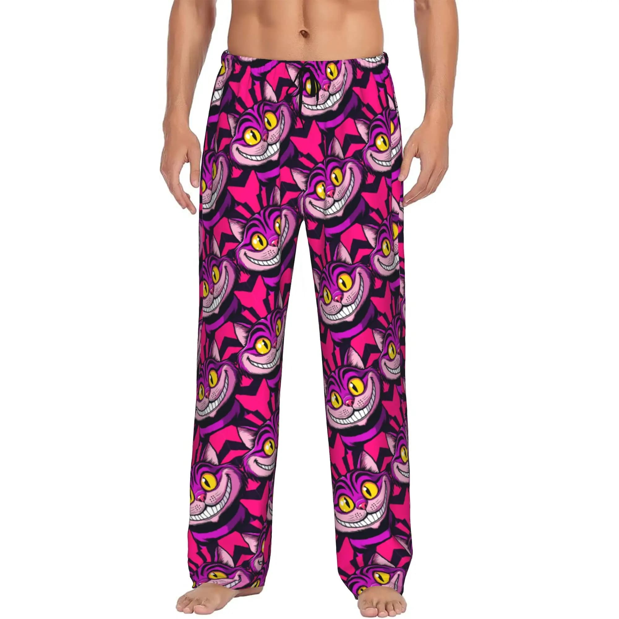 Pantaloni Pigiama Personalizzati con Gatto Anime C-Cheshire per Uomo, Pantaloni da Notte Elasticizzati con Tasche