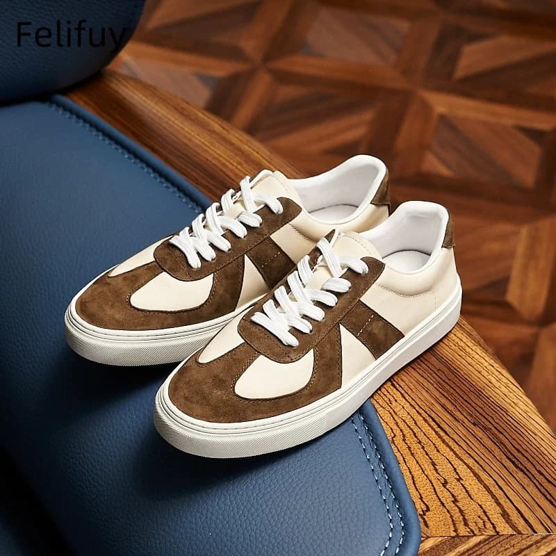 Nuove scarpe casual da uomo patchwork stringate in vera pelle sneakers con plateau autunnali scarpe vulcanizzate in pelle di mucca Zapatos De Hombre