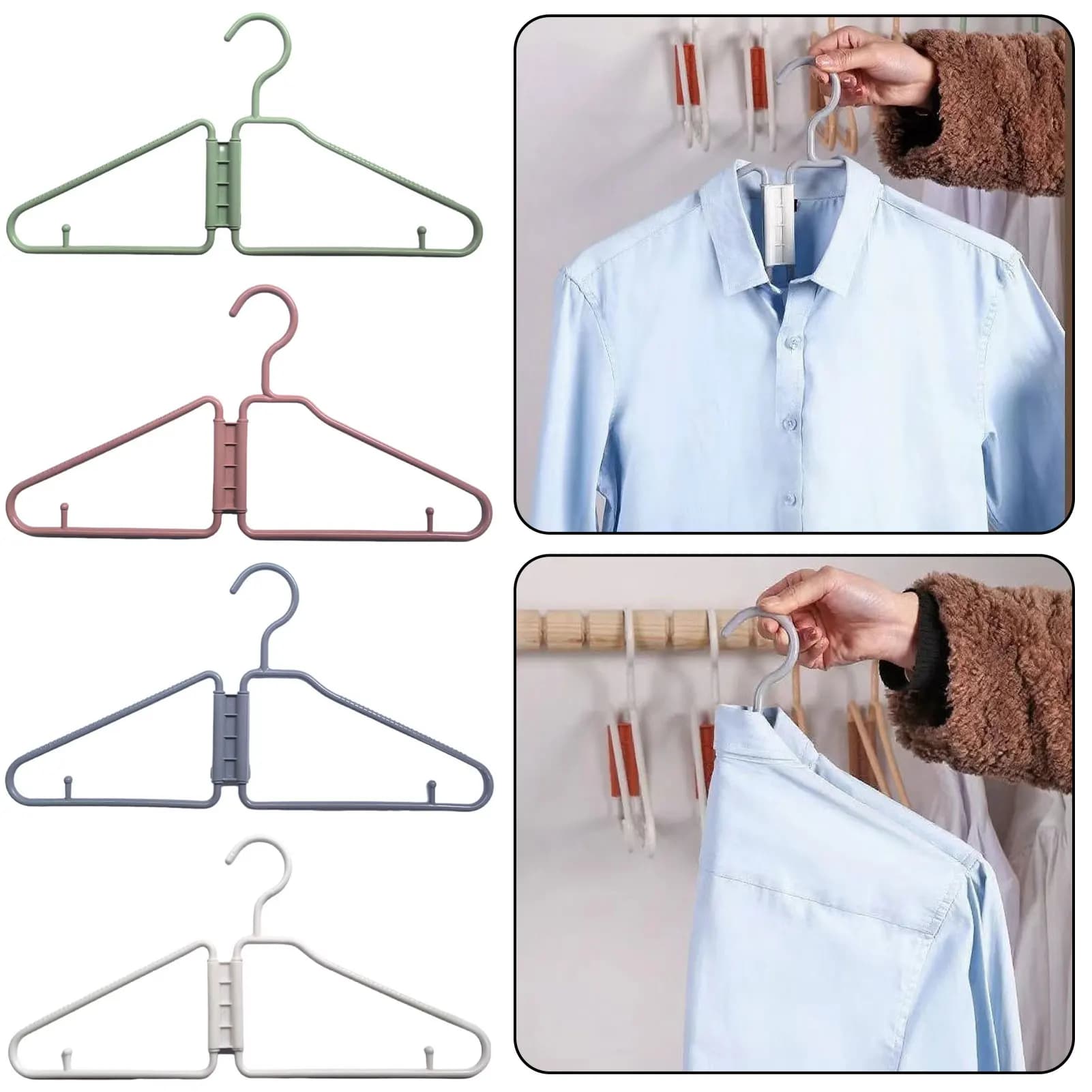 Foldable 12-piece hanger, non-slip hangers, plastic rod, multifunctional organizer to store clothes for travel