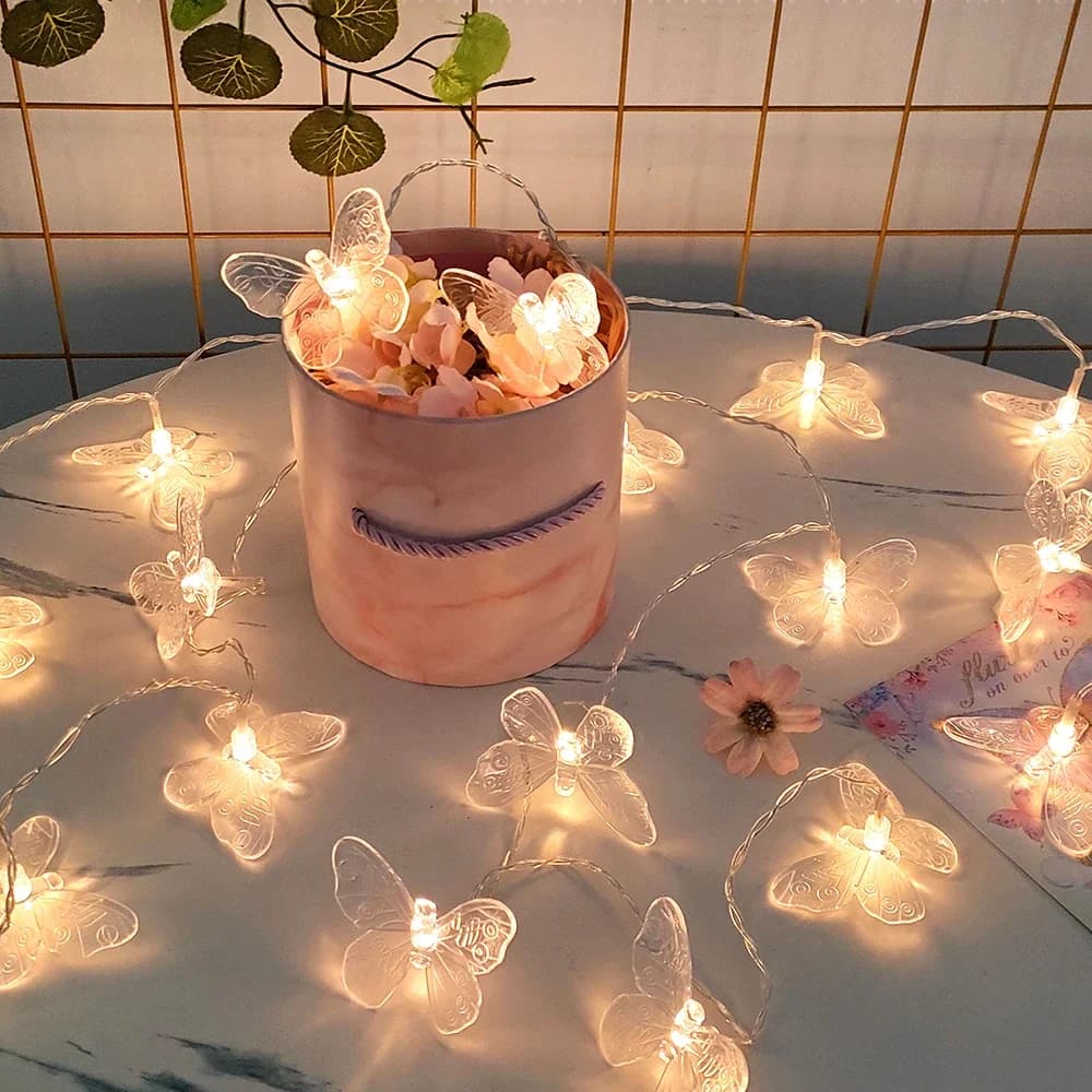 Luci a stringa a forma di farfalla, luci decorative a LED per interni ed esterni, per casa, camera da letto, feste, compleanni, giardino estivo, decorazioni per matrimoni
