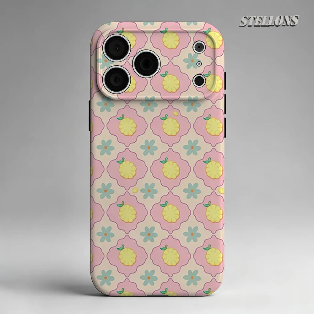 Pink Lemon Tile Phone Case For Magnetic Phone Case for IPhone 17 16 15 14 13 Pro Max Plus Single Double-layer tough Case