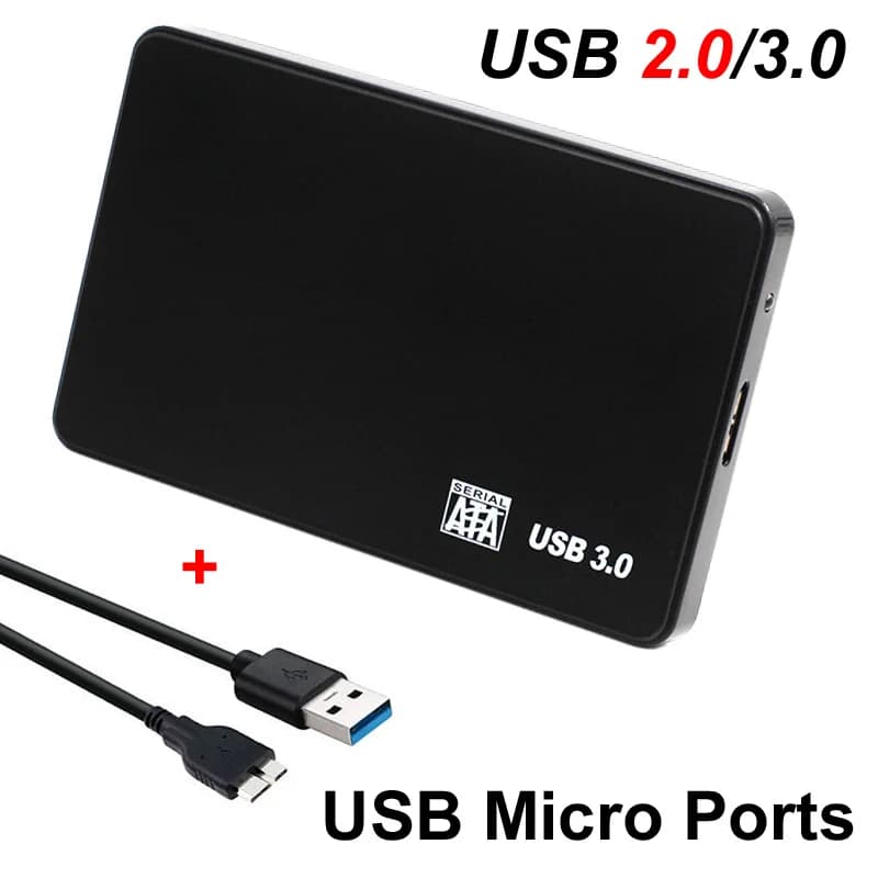 Custodia per disco rigido SATA HDD USB 3.0/2.0 in plastica nera da 2,5 pollici Porta seriale da 2,5 pollici Custodia per disco rigido esterna mobile per PC portatile + cavo