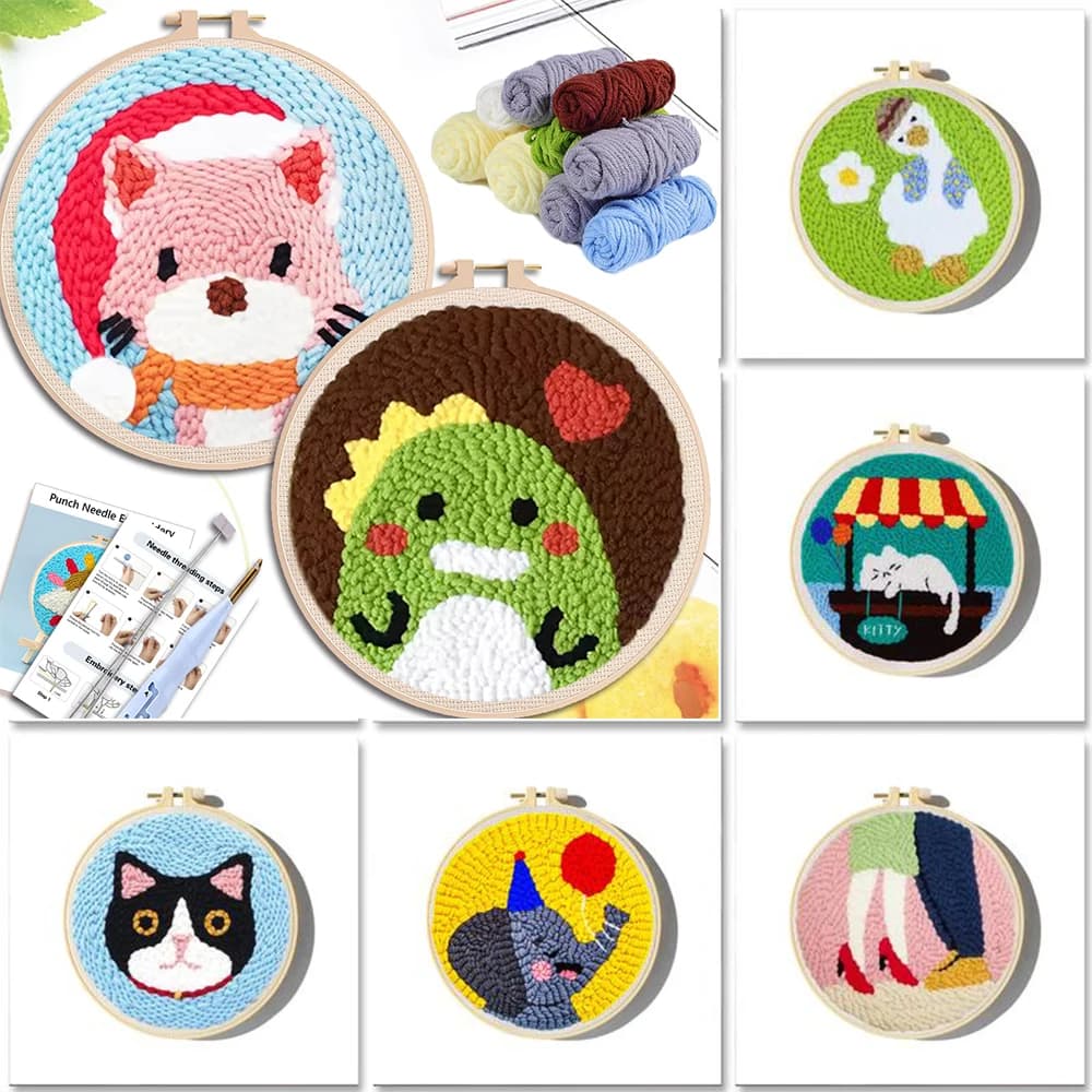 Punch Needle Embroidery Starter Kit Punch Needle Kits Cartoon Animal Pattern Craft Painting Cross Stitch Beginner Kits For Adult