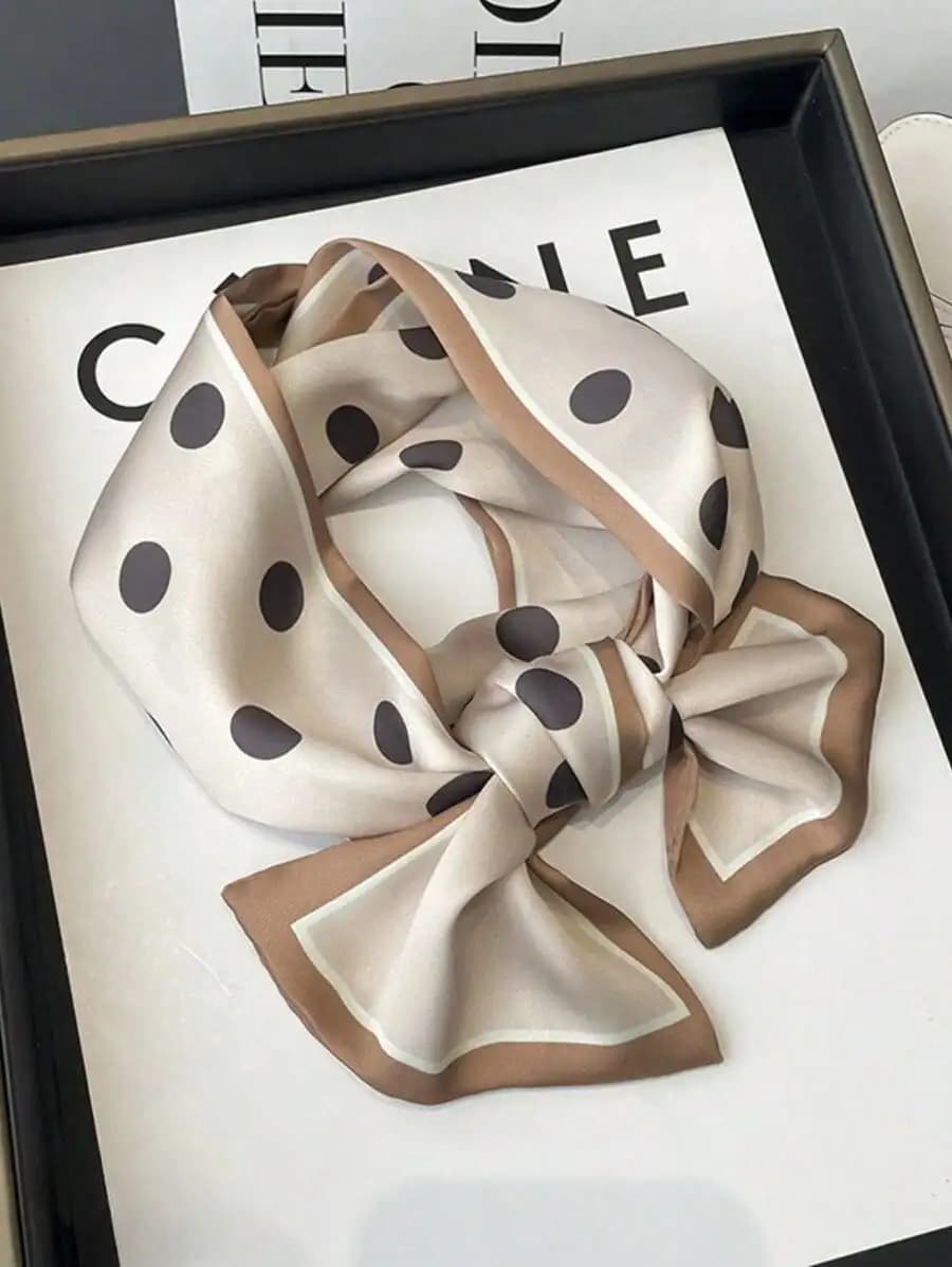 1 pezzo Bandana da donna minimalista ed elegante in raso a pois, foulard quadrato, sciarpa a doppio strato in nastro di raso, fascia per capelli, cravatta da collo per donna, per abiti