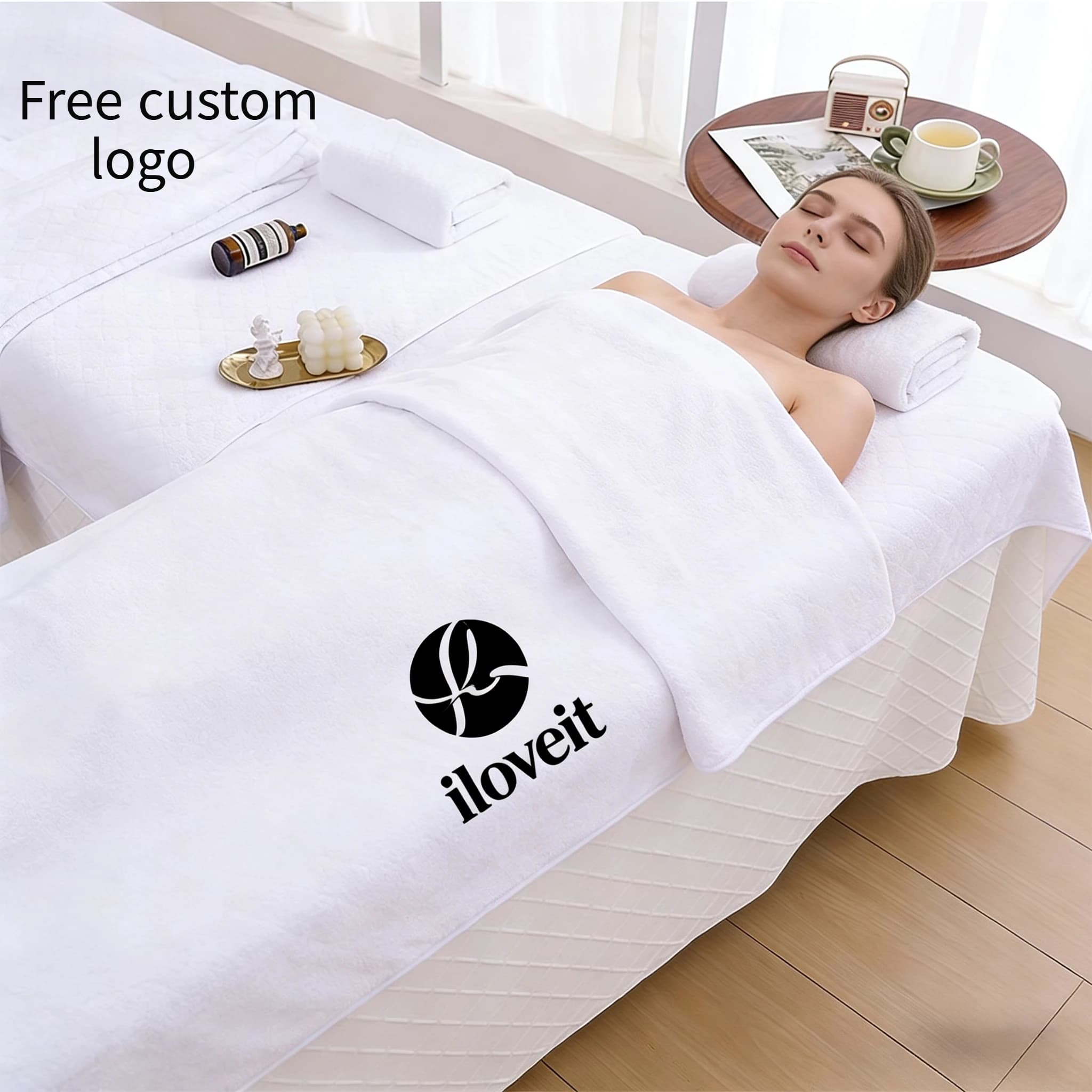 Set di cinque asciugamani in velluto a bolle personalizzabili con logo ricamato per saloni di bellezza, cliniche estetiche, gestione della pelle e nail bar