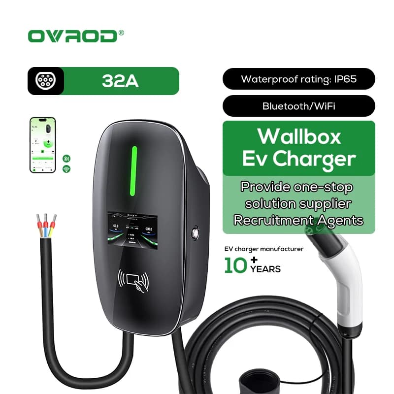 Ovrod quick charger for new energy vehicles 7KW 32A RFID Wallbox AC, charging station for electric vehicles.