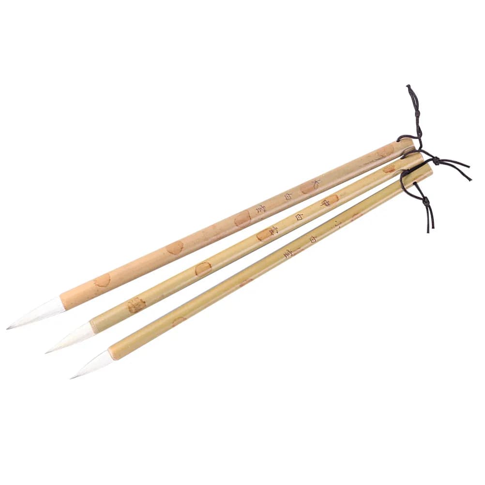 3Pcs Chinese Calligraphy Brush Set Elastic White Hair Bamboo Handle Drawing Writing Practice for Beginners L Size Home