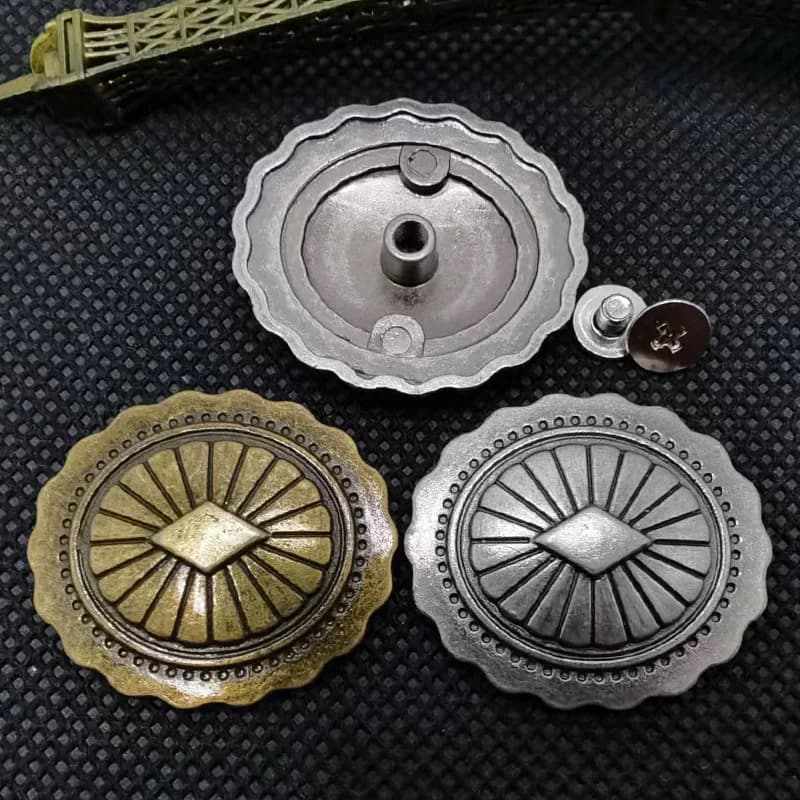 5Pcs 30*27mm Retro argento Tribal Beauty Diamond Flower Leathercraft Belt Handbag Conchos Screwback Leather Trim