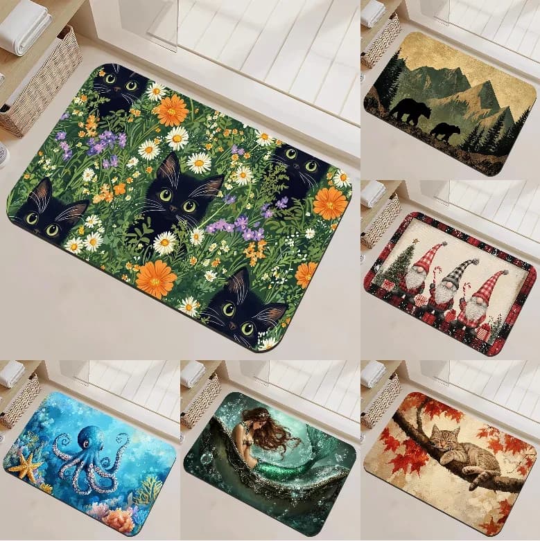 Tappetino per porta gatto nero fiore orso nano polpo sirena foglia d'acero tappeto soggiorno camera da letto bagno area decorativa tappeto