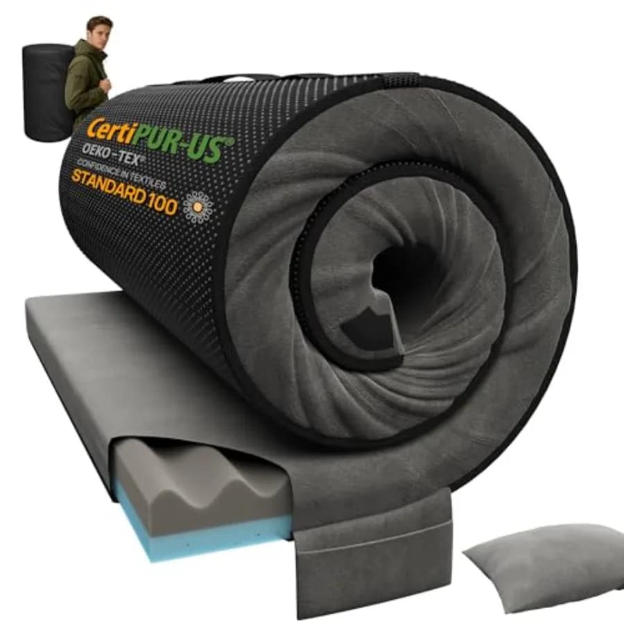 Materasso da campeggio in memory foam a doppio lato da 3 pollici, impermeabile, con cuscino portatile e borsa per il trasporto, arrotolabile, modello M