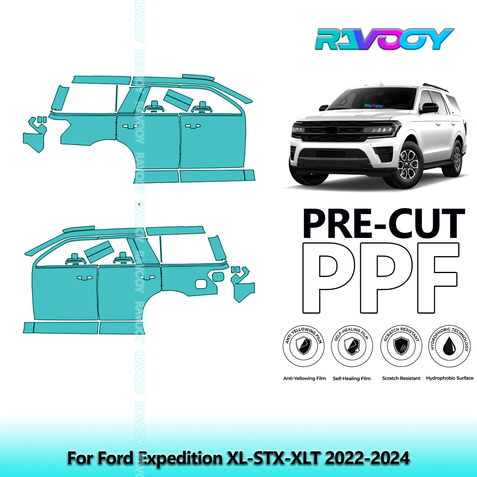 Per Ford Expedition XL-STX-XLT 2022-2024 8.5mil Trasparente Opaco Pre-Cut PPF Porta e Kit Pilastro A/B Set di Pellicole di Protezione Vernice TPU