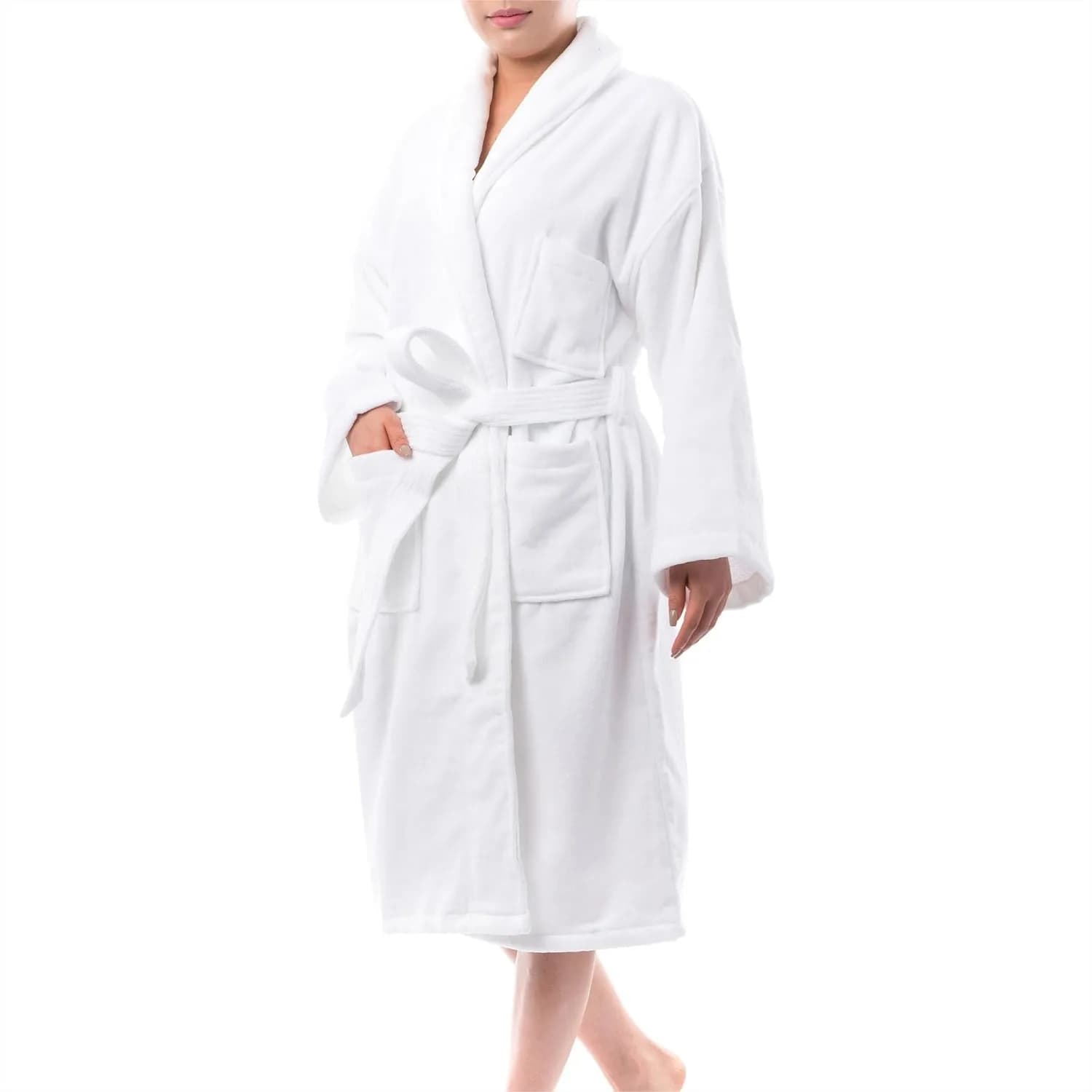 Women's Cotton Terry Cloth Bathrobe with Shawl Collar for Spa and Lounge