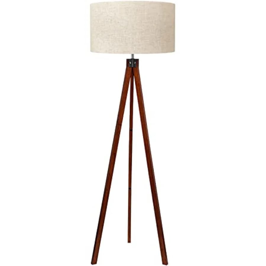 Lampada da Terra in Legno a Treppiede, Lampada da Terra Stile Mid-Century, Luce Moderna per Studio, Soggiorno, Camera da Letto e Ufficio