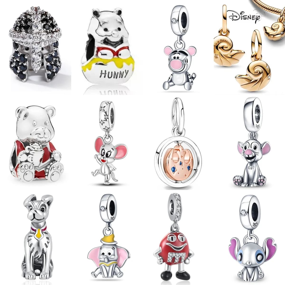 Ciondoli in Argento Sterling 925 per Bracciali, Perline Fai-da-Te a Forma di Topolino, Conchiglia, Orso, Chicchi di Cioccolato, per Creazione di Gioielli, Regalo per Donne