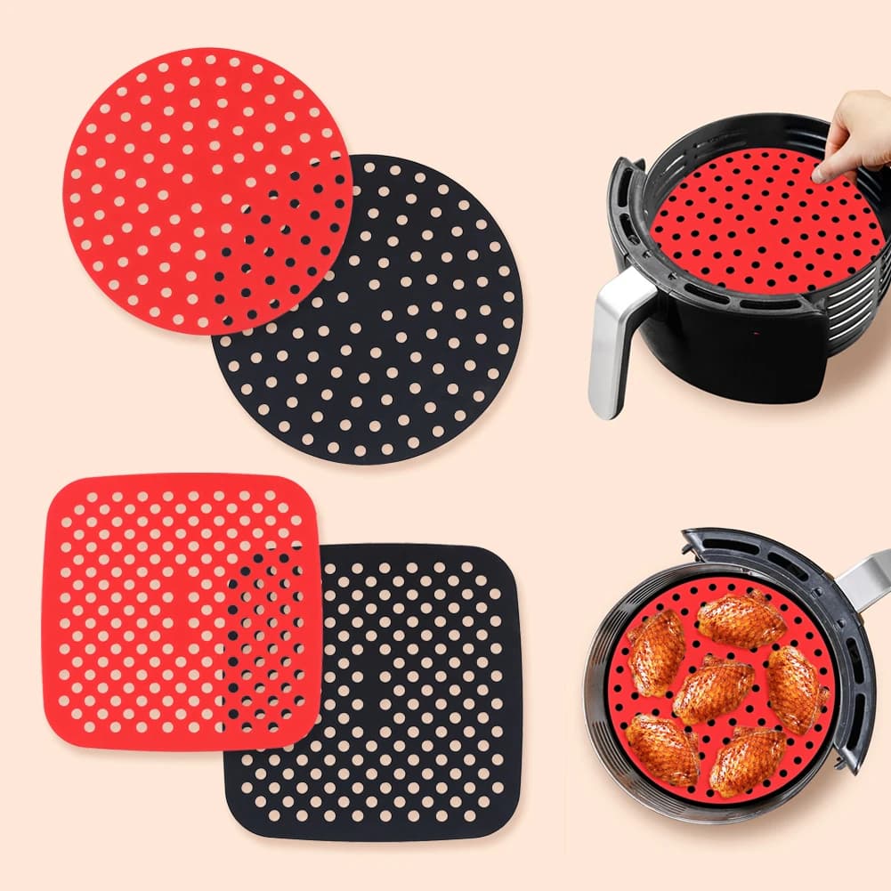 Tappetino in Silicone per Friggitrice ad Aria, Riutilizzabile, Antiaderente, Rotondo e Quadrato, Accessori per Cucina