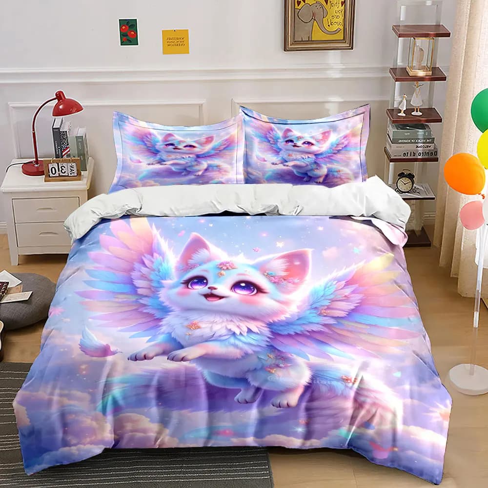 Set di biancheria da letto con stampa di creature alato fantasia, morbido e confortevole, include 1 copripiumino e 2 federe.