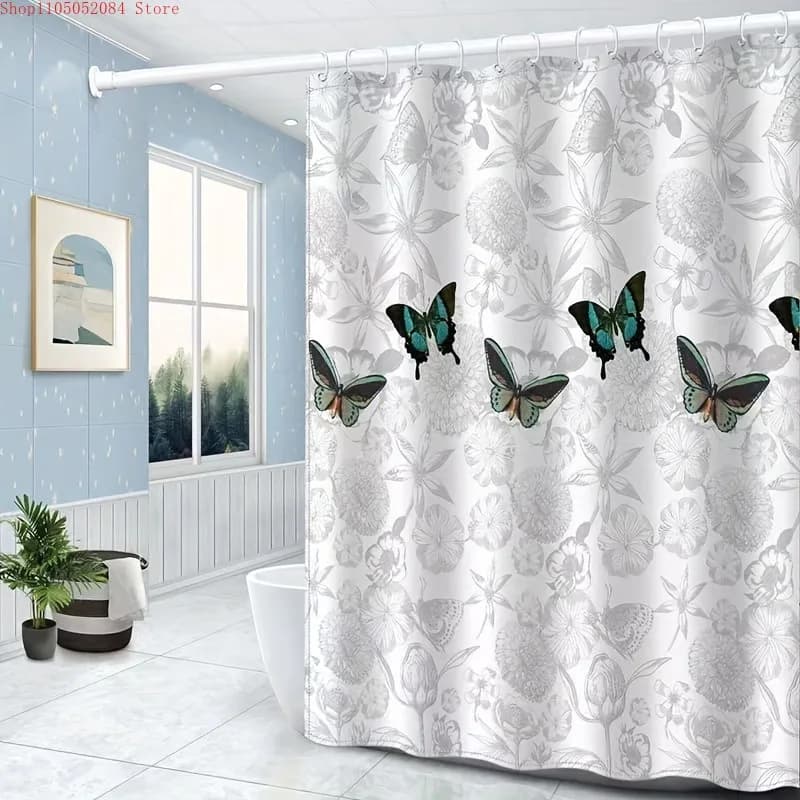 Tenda da doccia in poliestere ispessito grigio - Con ganci, impermeabile, antimuffa, facile da installare, lavabile