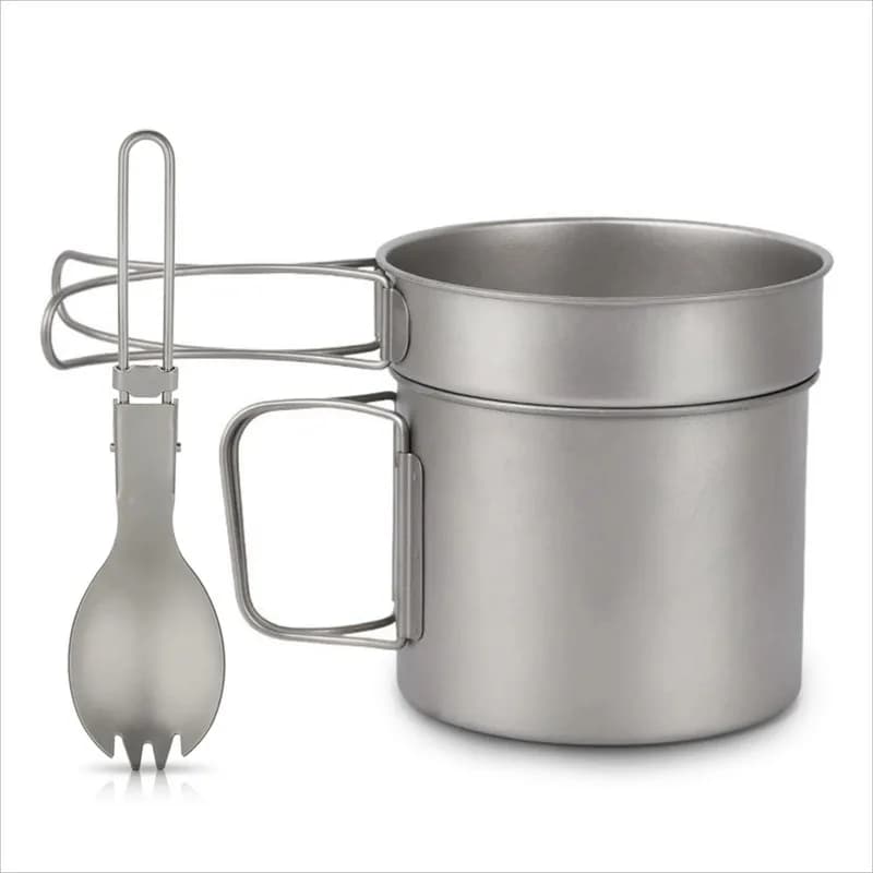 Set da Cucina Ultraleggero in Titanio Lixada per Campeggio, Pentola 900ml/1100ml, Padella 350ml con Posate Pieghevoli