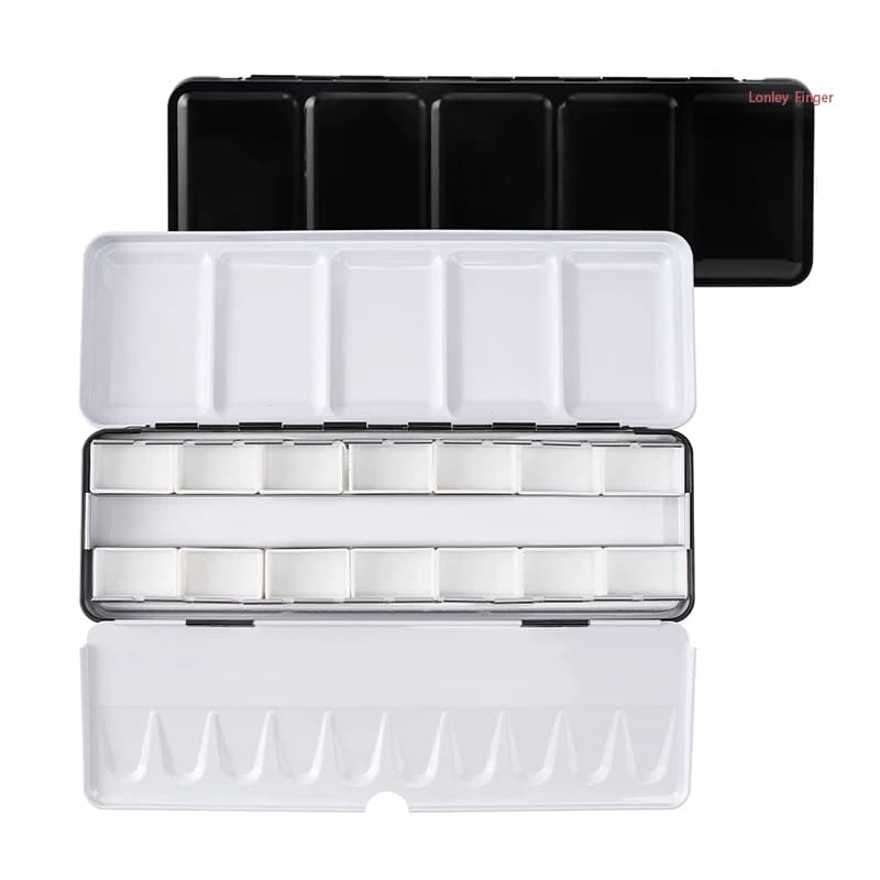 Empty Watercolor Palette, Metal Empty Watercolor Tin Palette Paint Case with Fold-Out Palette Holds 14 PCS Empty Full Pans