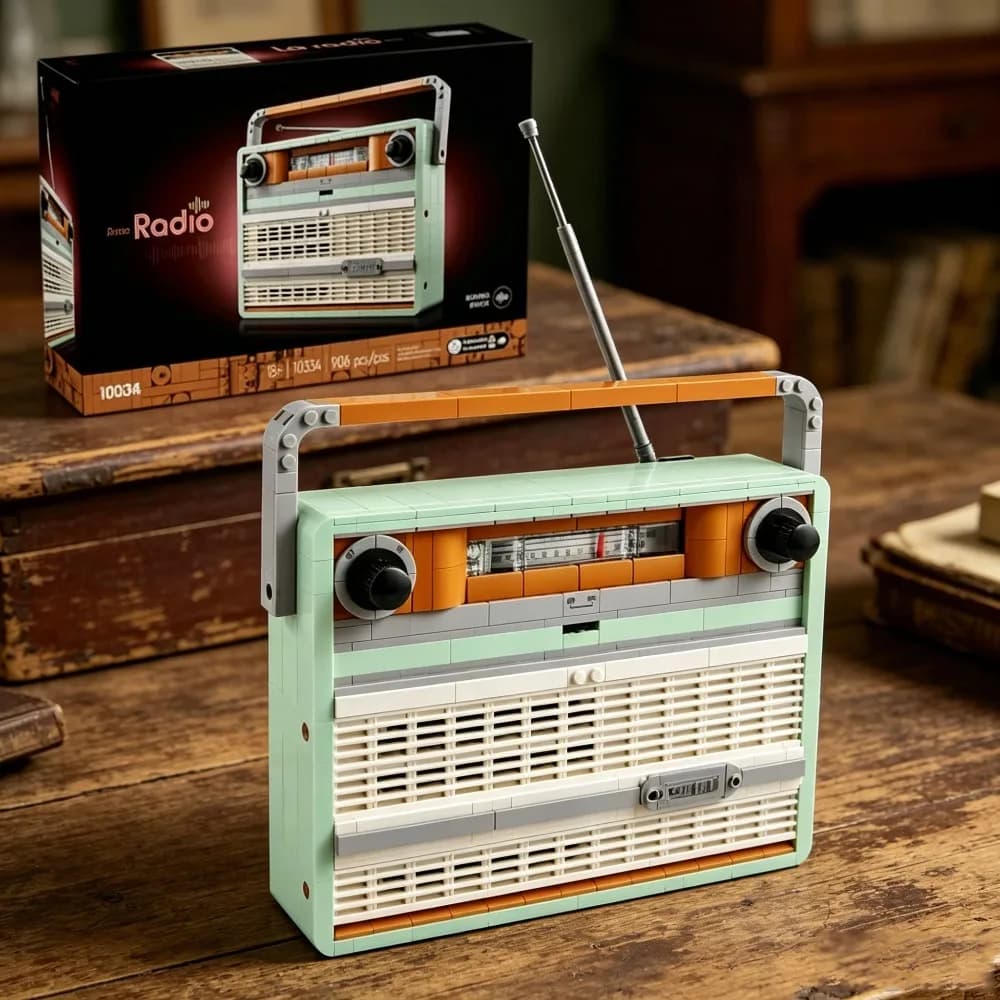 906PCS Retro Vintage Radio Building Blocks Set Classic Portable FM Radio Model Construction Brick Kit Toy Gift for Adults