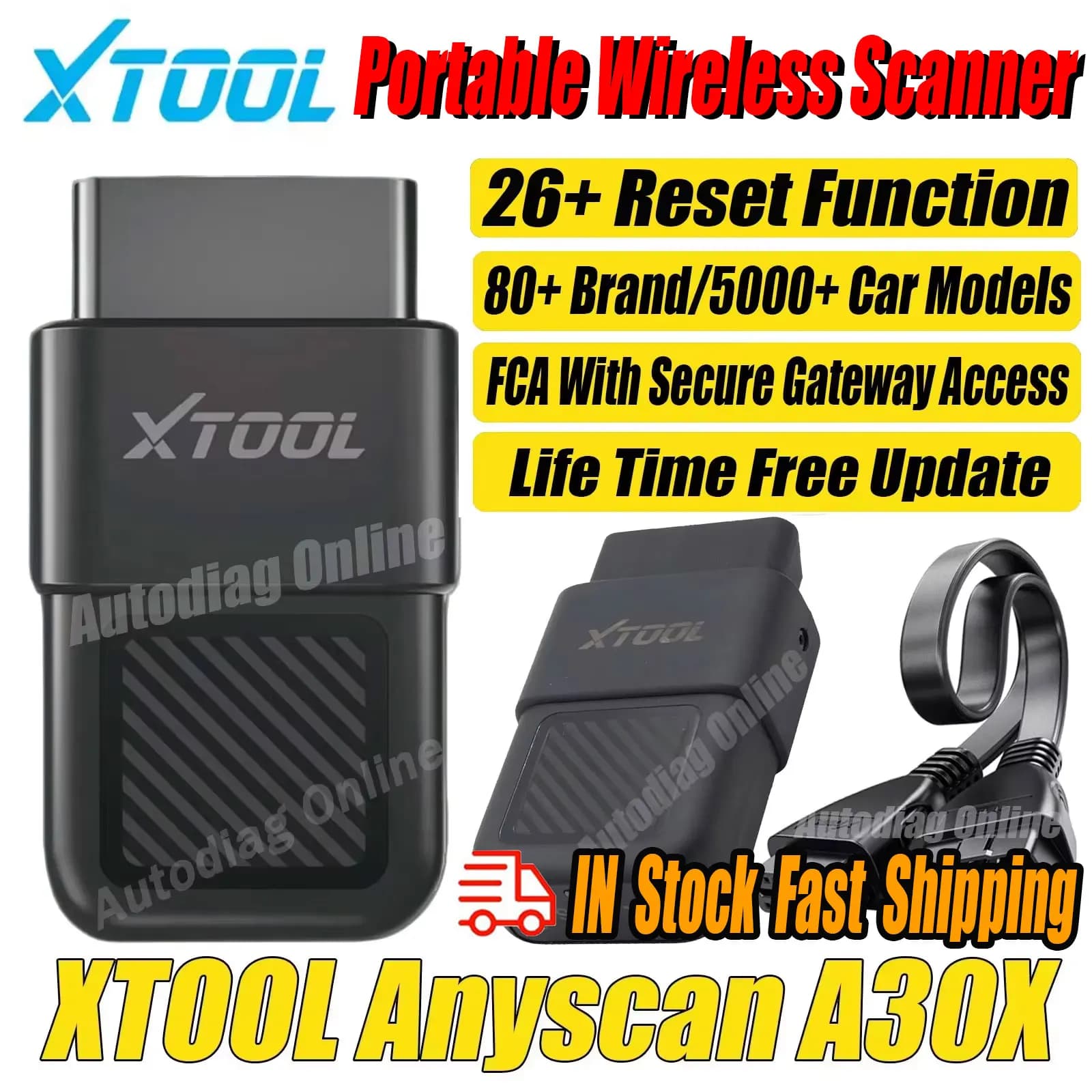 XTOOL A30X Scanner Bluetooth Auto, Strumento Diagnostico per Auto, 26+ Servizi di Reset, Lettore di Codici SGW per Veicoli FCA, Scanner Diagnostico OBD2