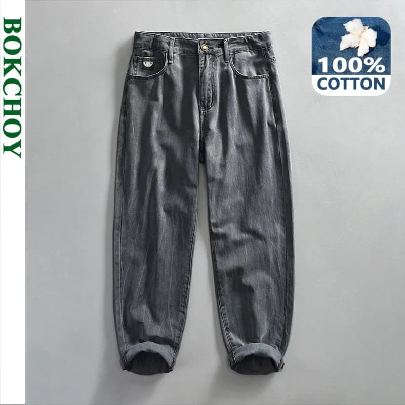 Jeans da uomo in puro cotone casual vintage primavera autunno nuovi jeans cargo dritti larghi morbidi lavati AG7271