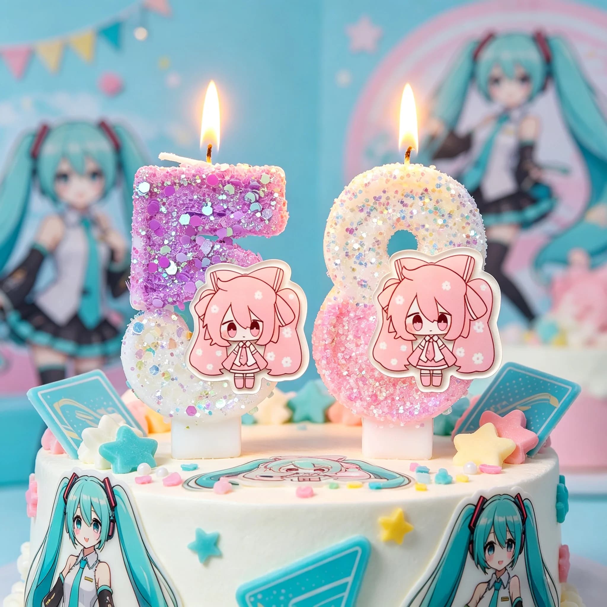 Candela a tema Hatsune Miku Luka con numero 0-9, decorazione per torta di compleanno Miku, topper per torta per feste di compleanno per bambini, accessori per baby shower
